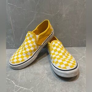 VANS Asher Checkerboard Yellow and White Slip-On Sneakers